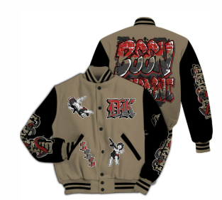 Khaki & Black Graffiti Varsity Jacket