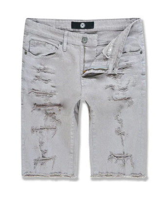 Grey Ripped Denim Shorts