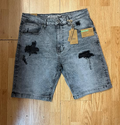 M.Society Grey Acid Wash Distressed Denim Shorts