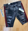 Jordan Craig Grey Red Stripe Distressed Denim Shorts