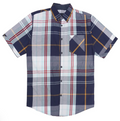 Veno Mens Button Down Short Sleeve - Navy Multi Plaid