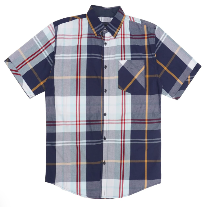 Veno Mens Button Down Short Sleeve - Navy Multi Plaid