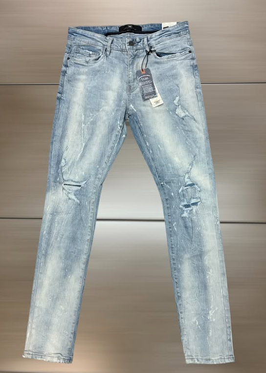 Jordan Craig Ice Blue Crinkle Ripped Slim Jean