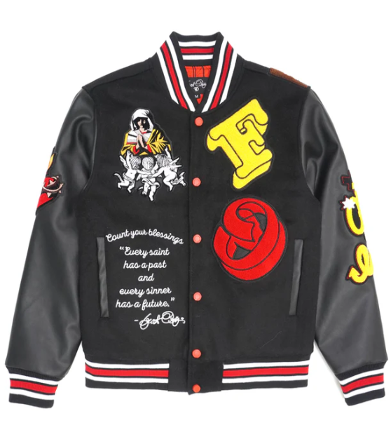 Count Your Blessings Varsity Jacket – Black