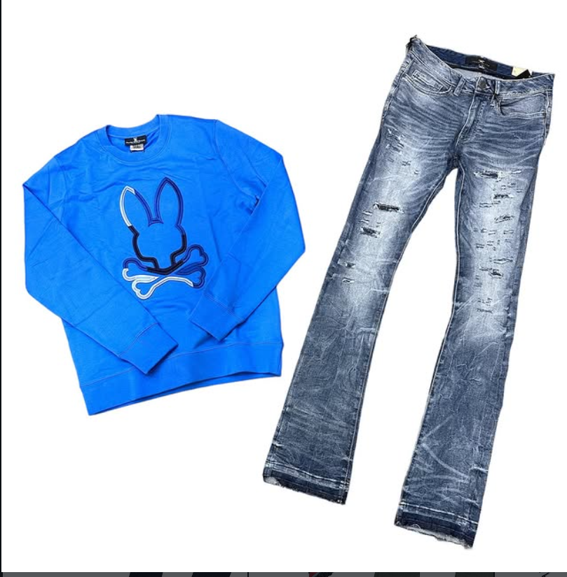 Hood Classy Fit 250 - Psycho Bunny Blue Crewneck Stacked Set