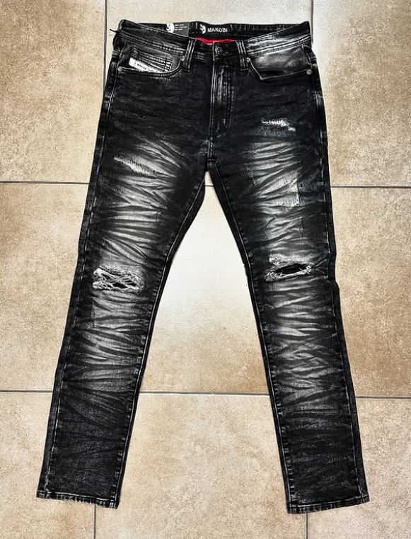 Makobi Black Crinkle Wash Ripped Jean