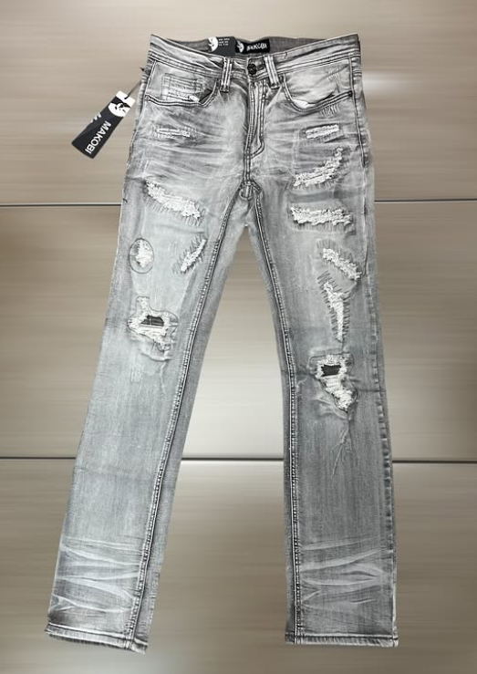 Makobi Ice Blue Heavy Frayed Ripped Jean