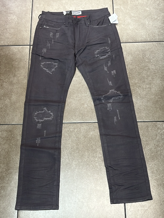 Makobi Charcoal Distressed Stacked Jean