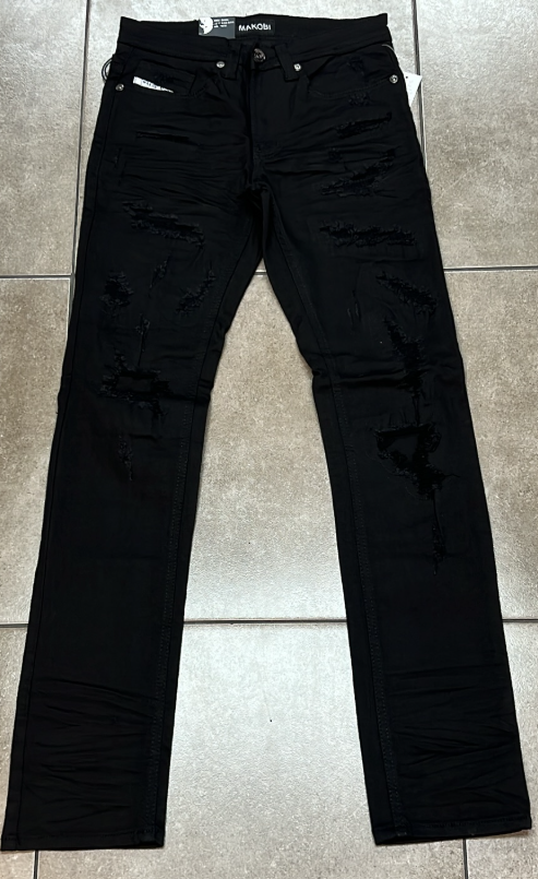 Makobi Black Slim Heavy Ripped Jean