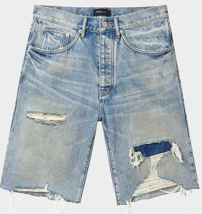 Light Blue Purple Brand Distressed Patch Jorts