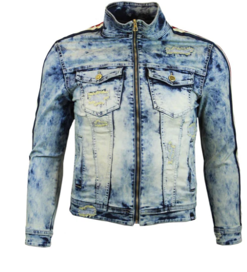 Acid Wash Denim Varsity Jacket