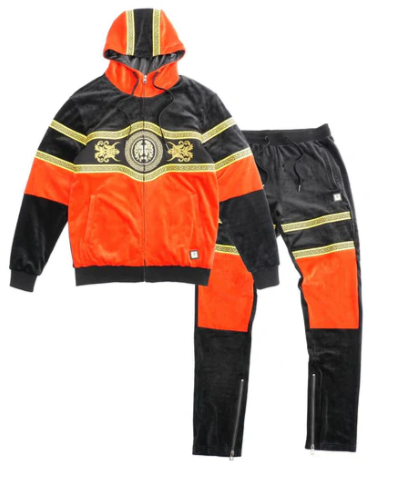 Velour Crest Track Set - Orange/Black