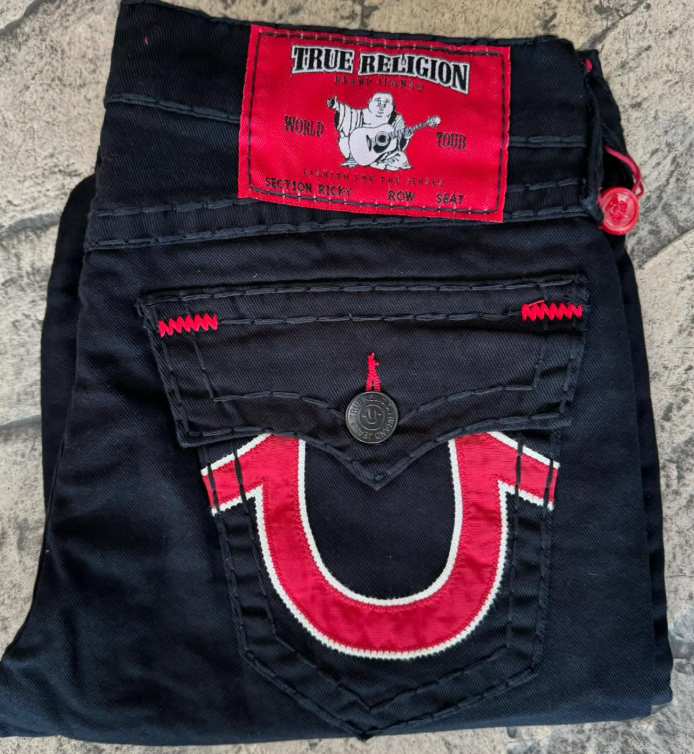 True Religion Red Horseshoe Black Jeans