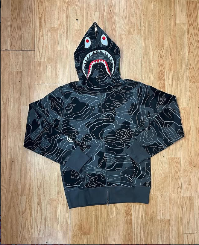 BAPE Topo Camo Shark Full Zip Hoodie - Black