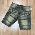 Makobi Olive/Gold Frayed Distressed Denim Shorts