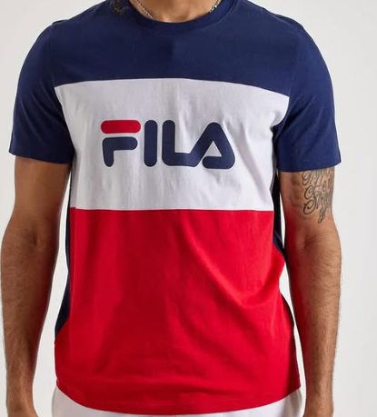 FILA Colorblock Logo Tee - Navy/White/Red