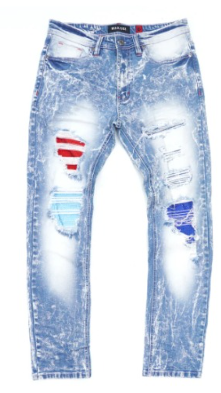 Makobi Mens Jeans - Ice Blue Americana Patch