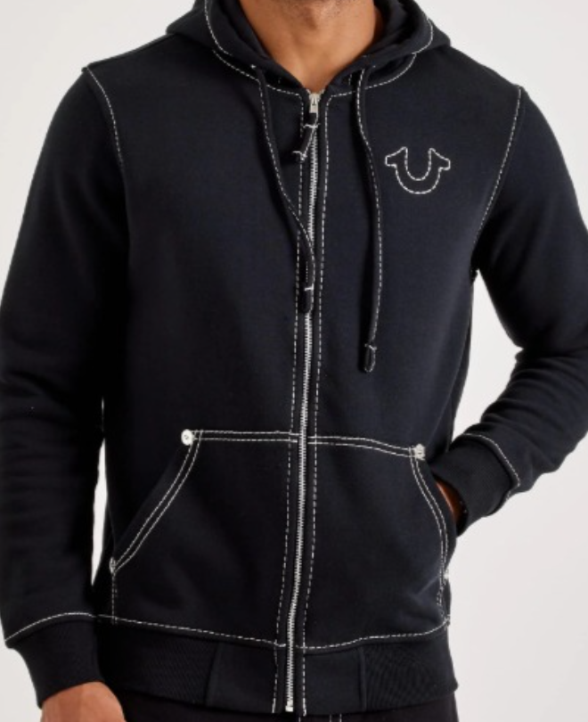 True Religion Contrast Stitch Full Zip Hoodie – Black