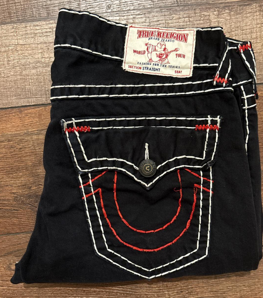 True Religion Black Jeans w/ Red Stitching