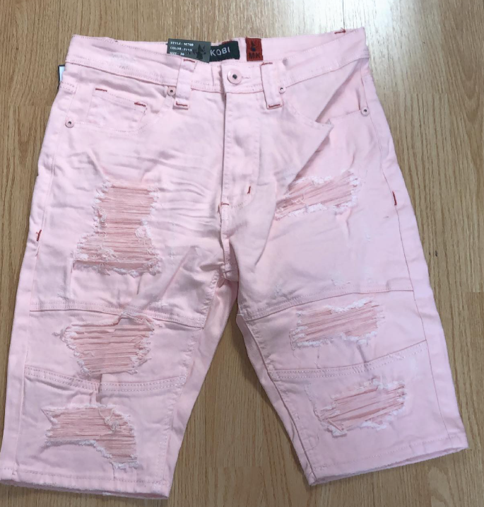 Pink Heavy Distressed Denim Shorts