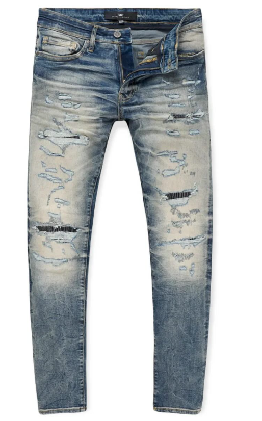 Jordan Craig Mens Jeans - Light Blue Heavy Distressed Slim
