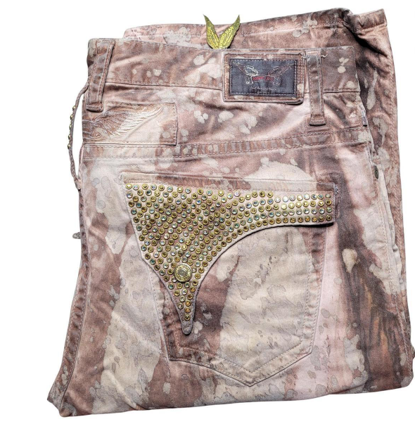 Robin's Jeans Pink Camo Gold Studded Denim