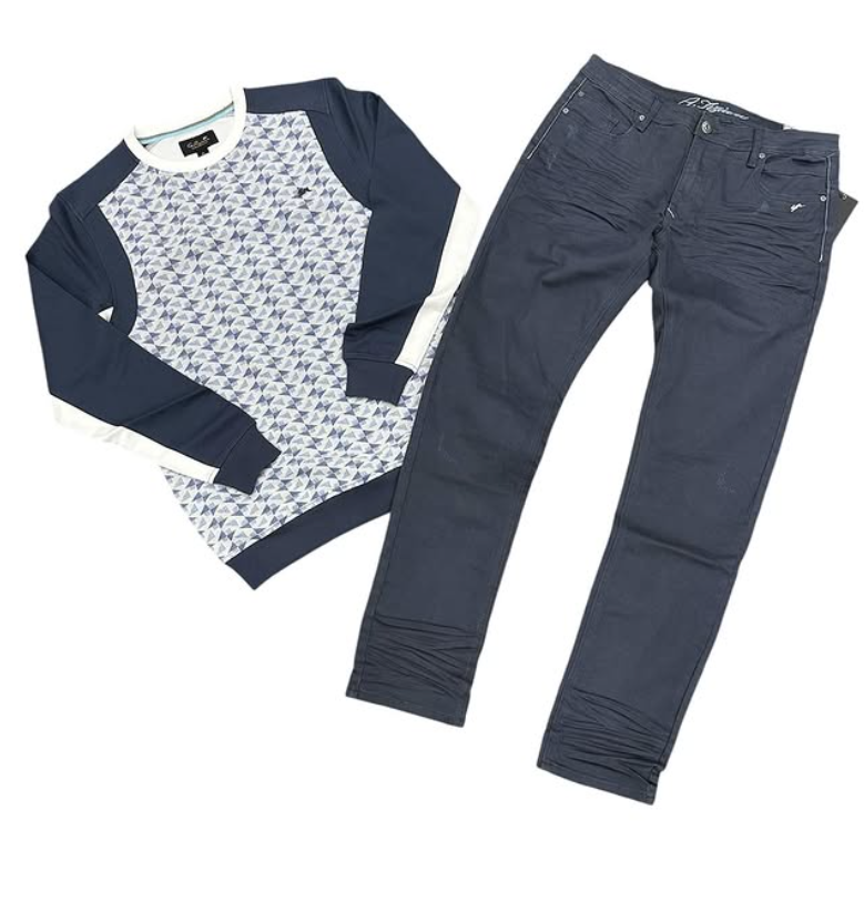 Hood Classy Fit 275 - Navy Geometric Crewneck Set