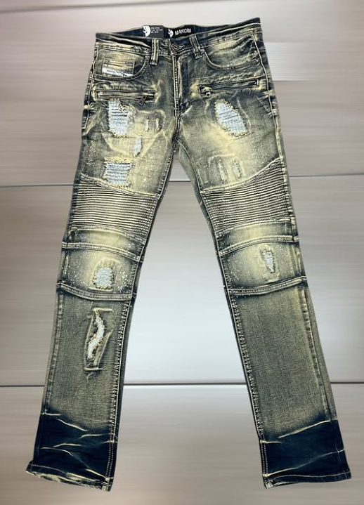 Makobi Sand Wash Moto Biker Jean