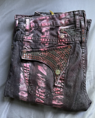 Robin's Jeans Pink Metallic Camo Studded Denim NWT
