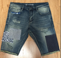 Crysp Denim Patchwork Distressed Denim Shorts