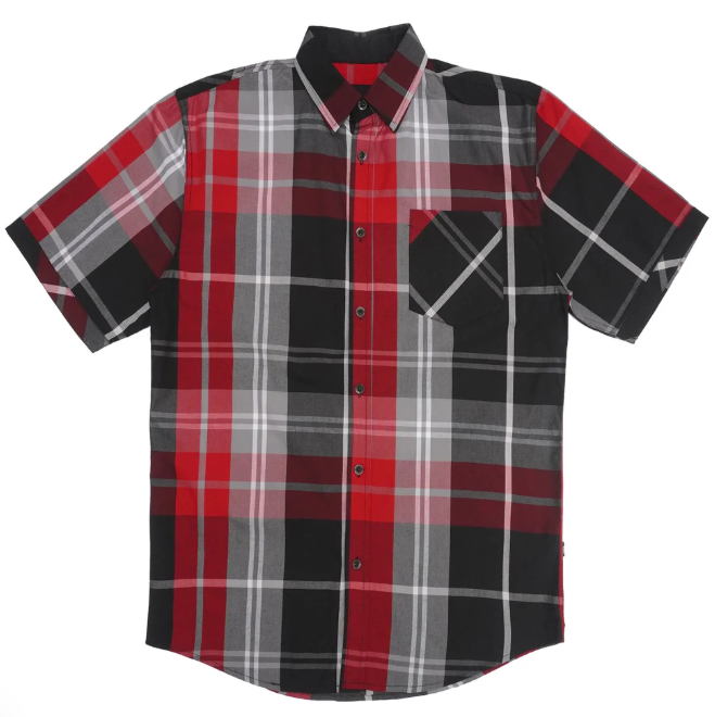 Veno Mens Button Down Short Sleeve - Red Black Plaid