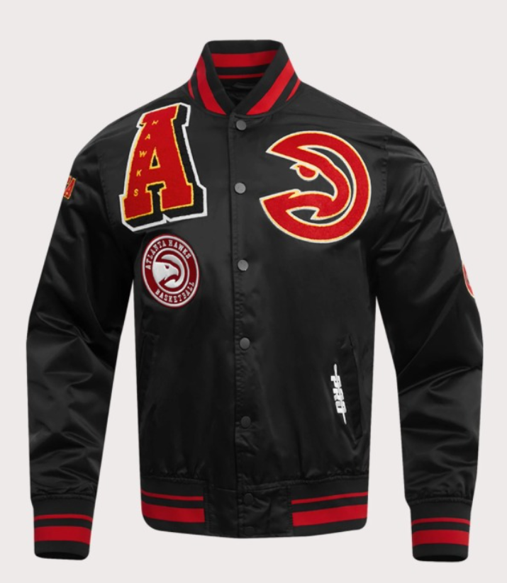 Pro Standard Atlanta Hawks Black Satin Varsity Jacket