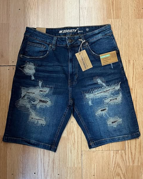 M.Society Dark Blue Distressed Denim Shorts