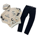 Hood Classy Outfit - Cream Patch Hoodie & Black Jeans