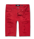 Red Ripped Denim Shorts