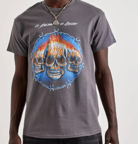 Flaming Skulls Graphic Tee - Charcoal