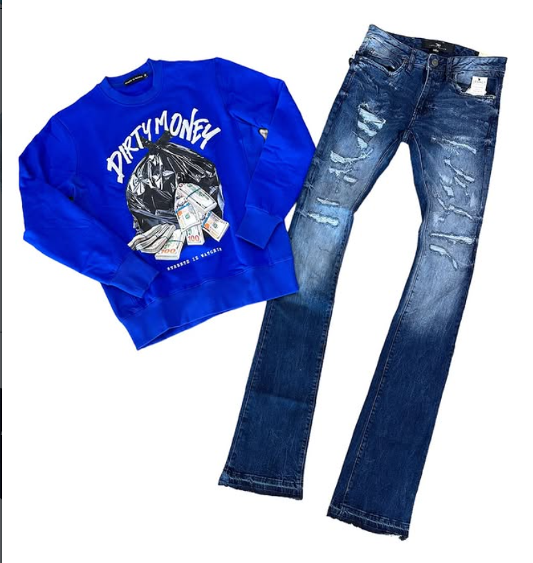 Hood Classy Fit 275 - Dirty Money Blue Crewneck Set
