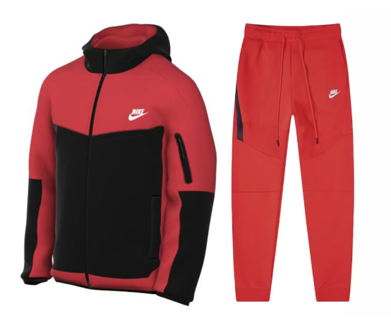 Nike Tech Fleece Full-Zip Suit - Red/Black Colorblock