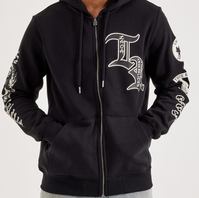 True Religion Gothic Logo Black Zip-Up Hoodie