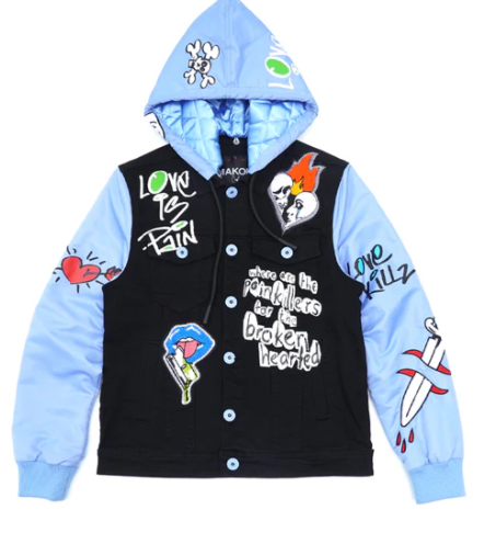 Graphic Hooded Jacket - Baby Blue/Black